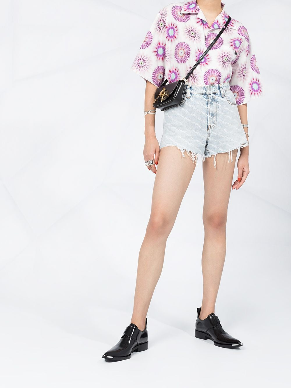 BITE AW LOGO-PRINT HIGH-WAISTED DENIM SHORTS