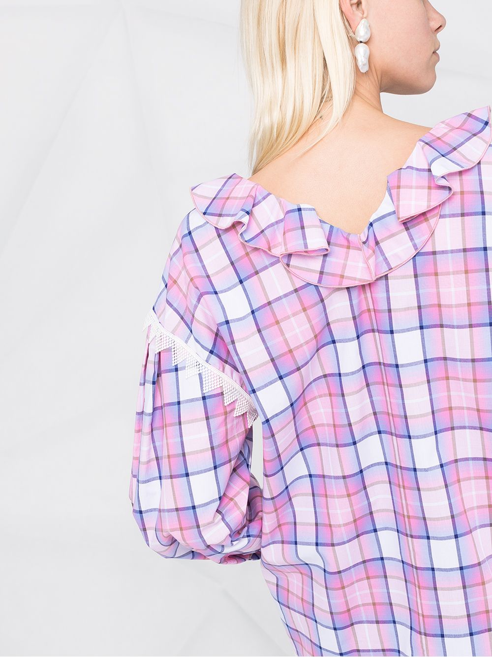 RUFFLE TRIM CHECKED BLOUSE ROSA