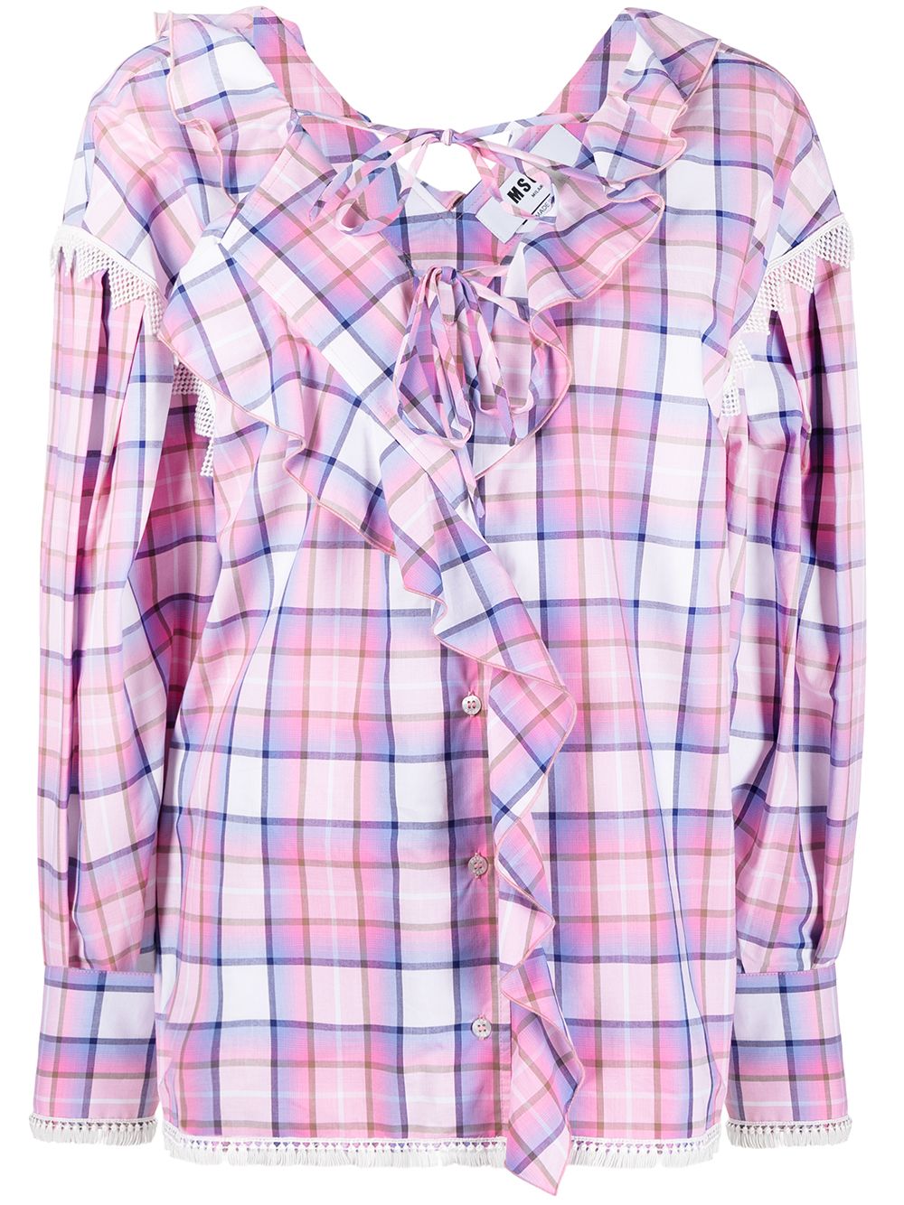 RUFFLE TRIM CHECKED BLOUSE ROSA