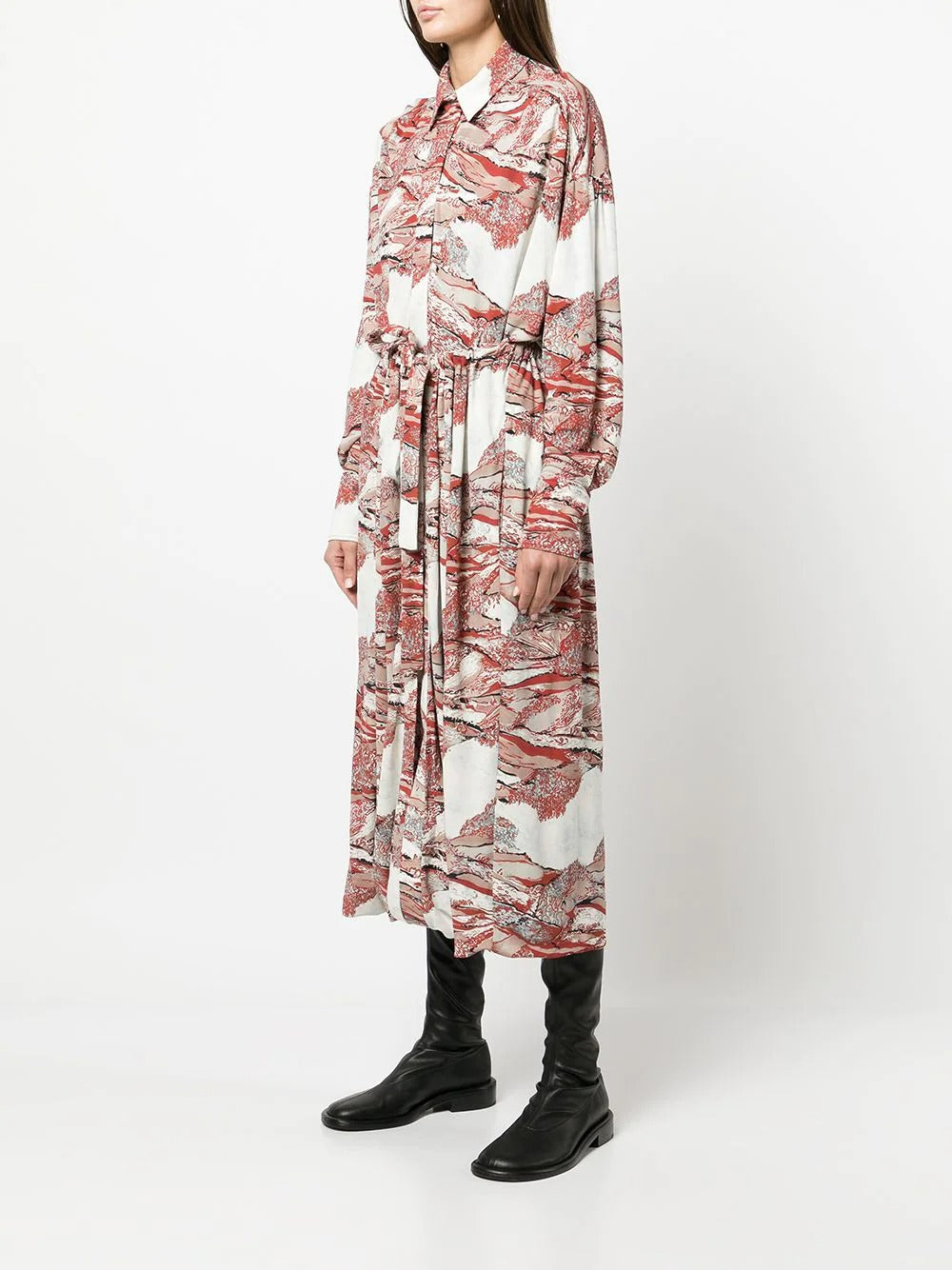 SWIRL PRINT LANDSCAPE PRINT JERSEY SHIRT-DRESS 962 RED MUL