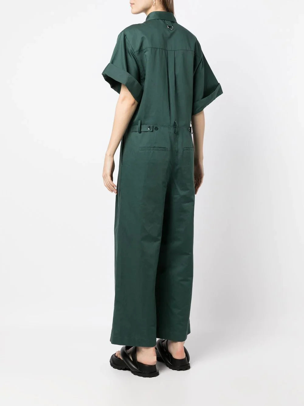 COTTON LINEN SATEEN JUMPSUIT CAR GRN