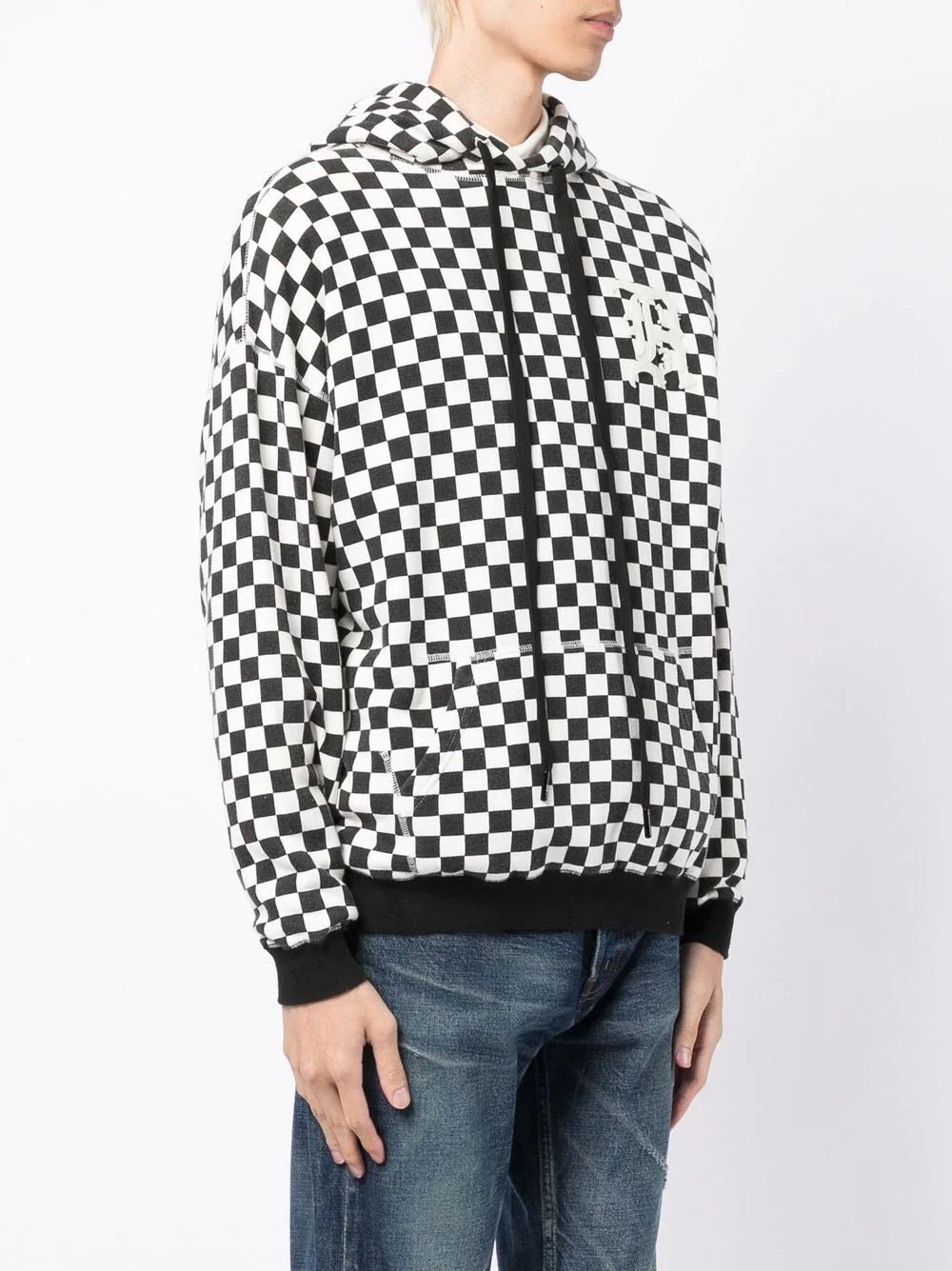 OVERSIZED CHECKED HOODIE 01B BLK WHT