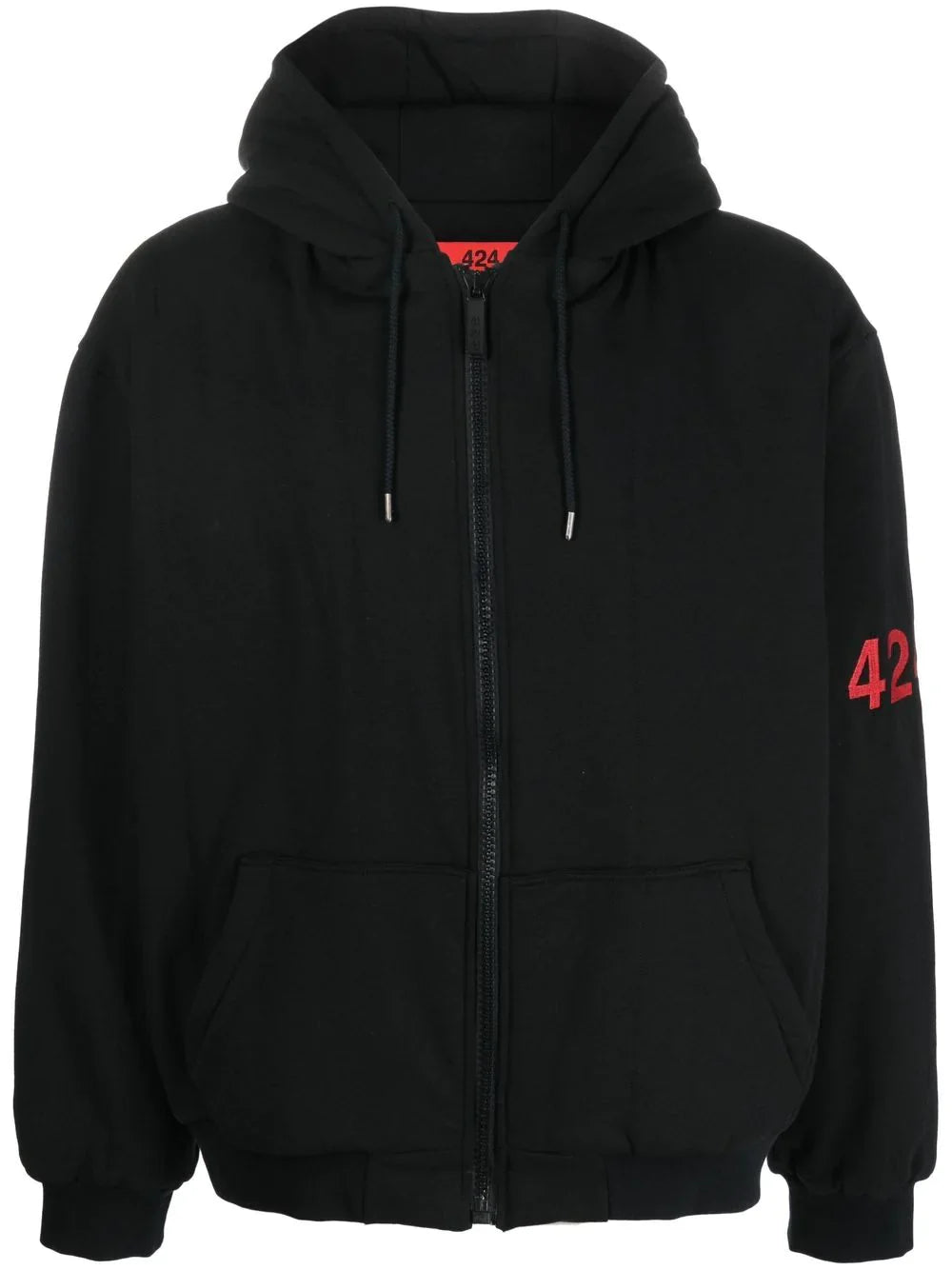 424 ARM LOGO EMBROIDERED ZIP-UP HOODIE 99 BLK