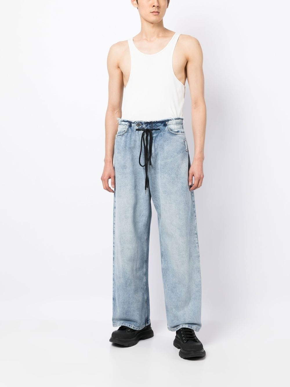 DENIM BELT-OFF WIDE JEANS