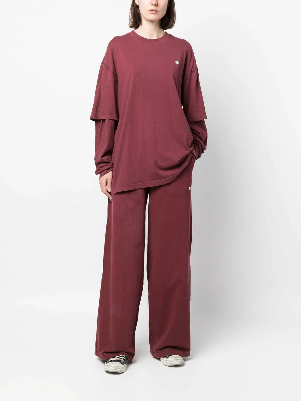 MICRO FACE LOGO-PATCH WIDE-LEG SWEATPANTS WIN RED