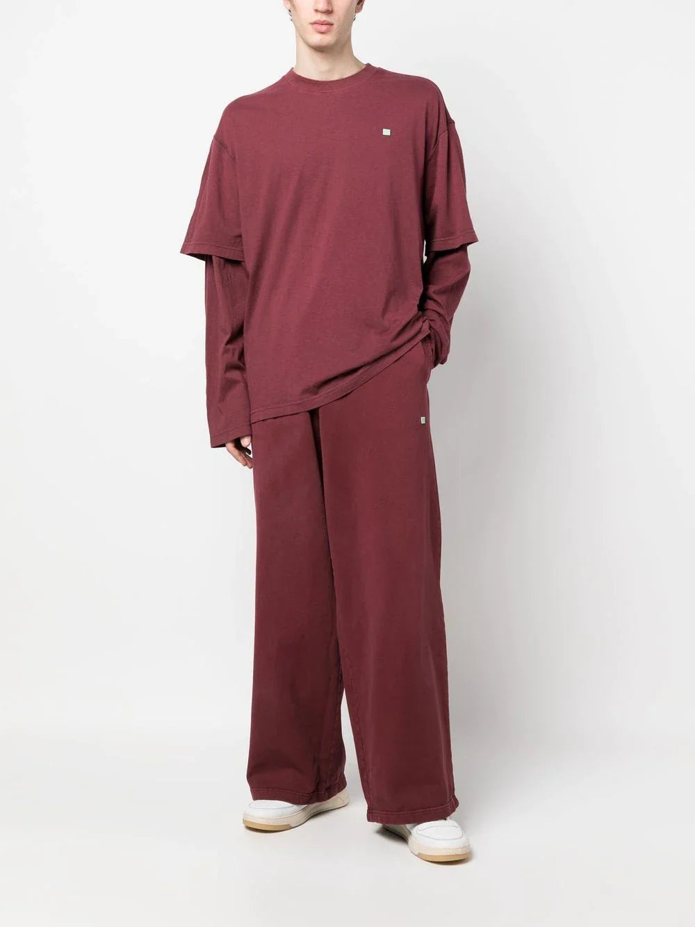 MICRO FACE LOGO-PATCH WIDE-LEG SWEATPANTS WIN RED