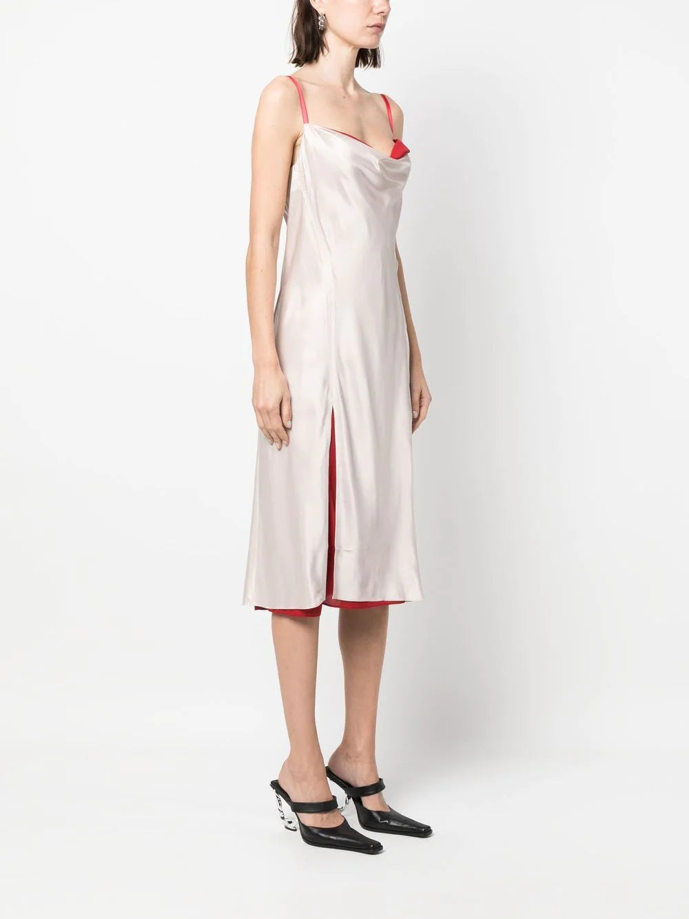 LAYERED SATIN-EFFECT MIDI DRESS