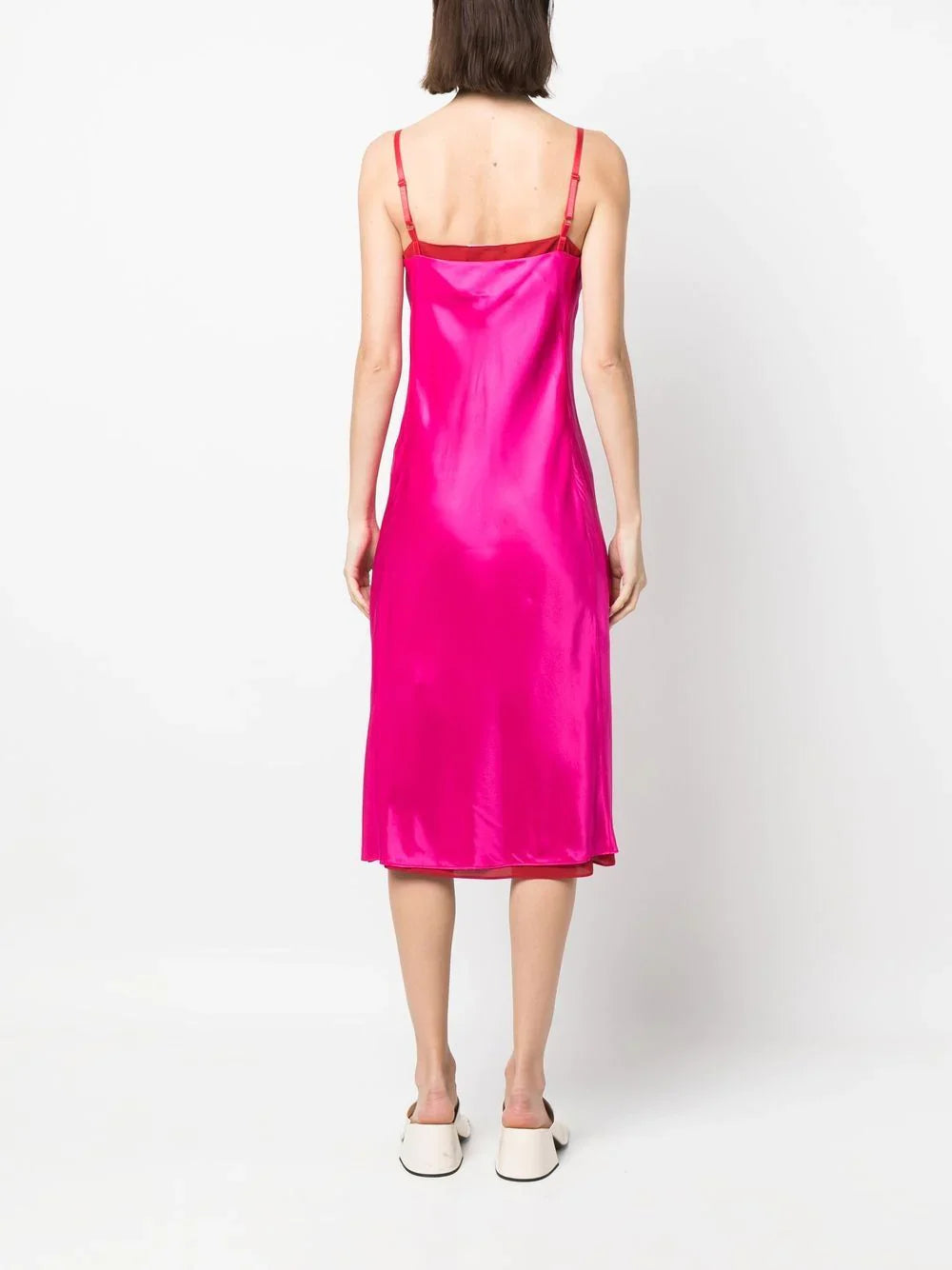 LAYERED SATIN-EFFECT MIDI DRESS