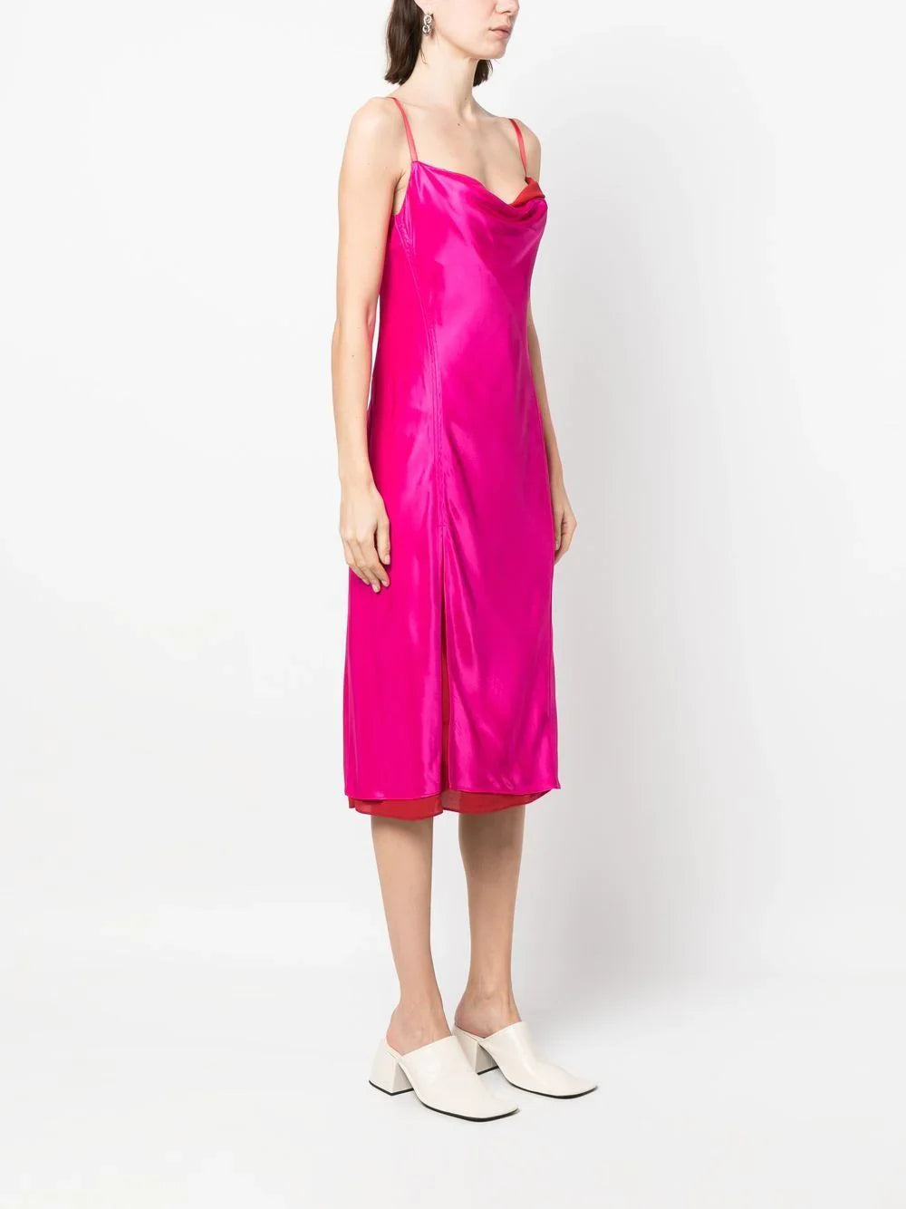 LAYERED SATIN-EFFECT MIDI DRESS