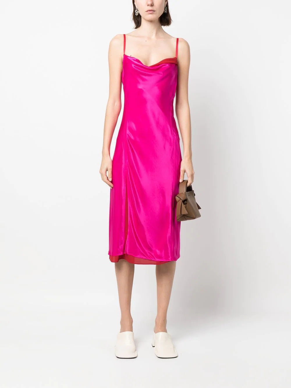 LAYERED SATIN-EFFECT MIDI DRESS