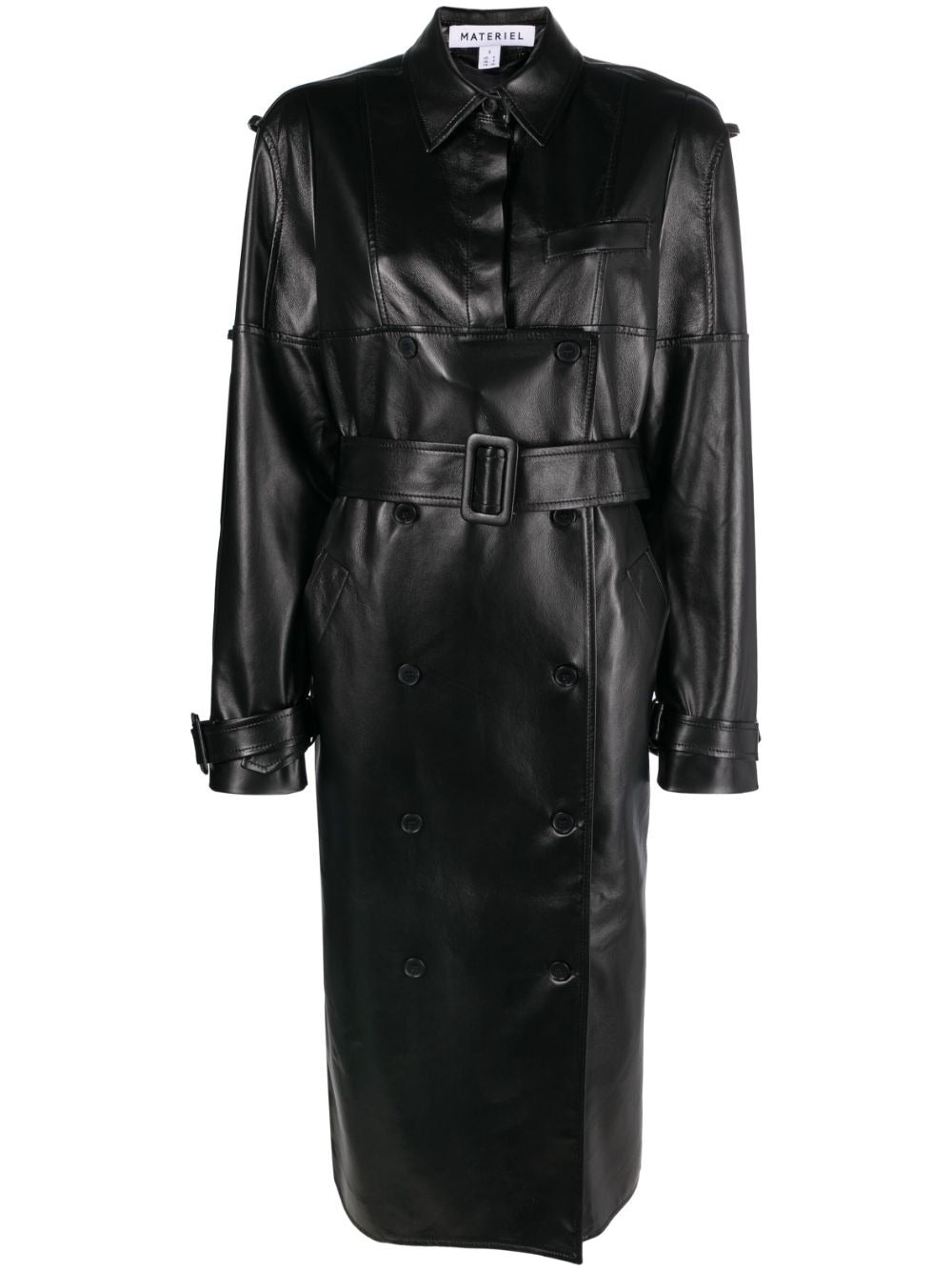 E/L GEOMETRY FAUX-LEATHER BELTED TRENCH COAT