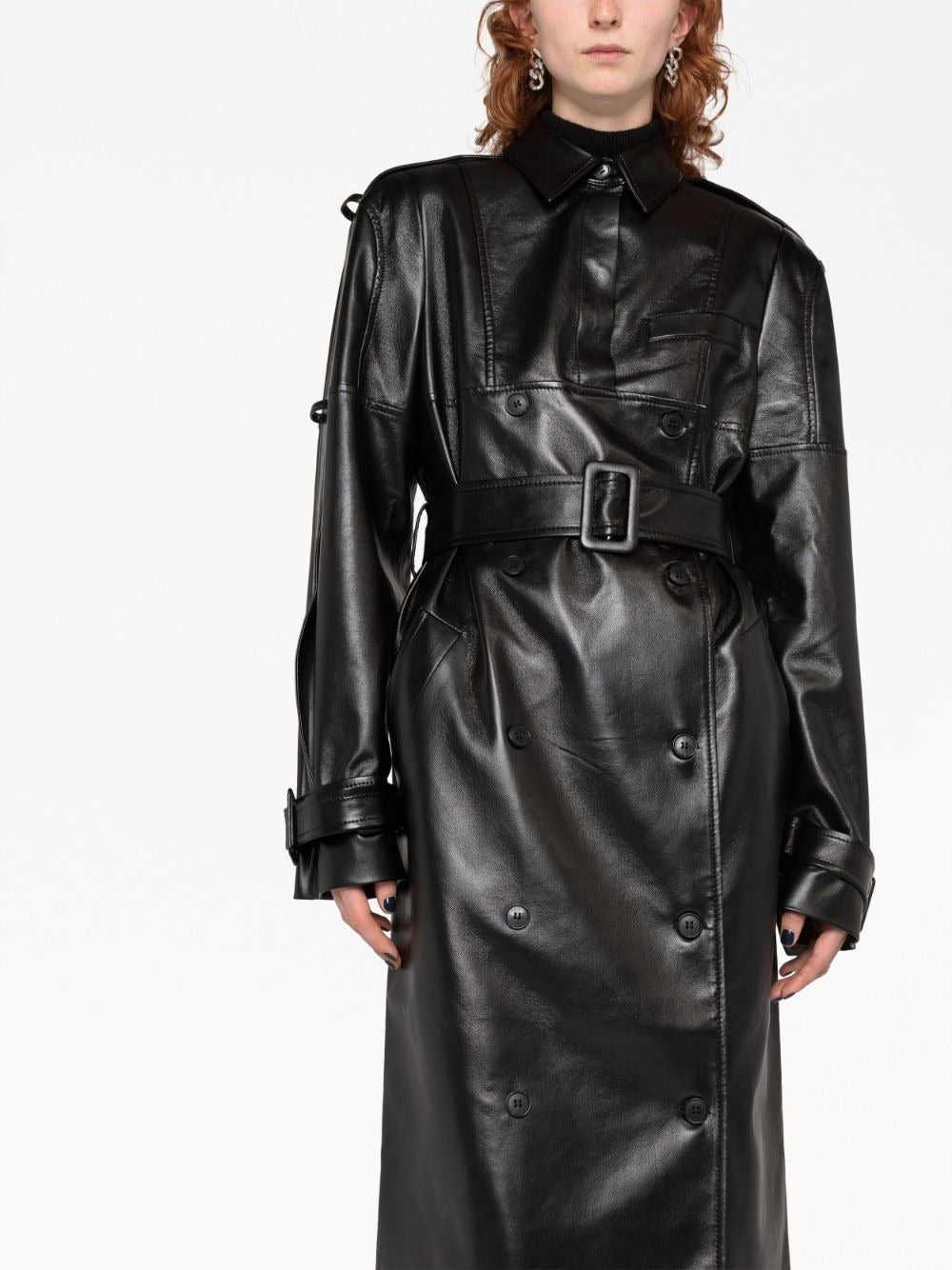 E/L GEOMETRY FAUX-LEATHER BELTED TRENCH COAT