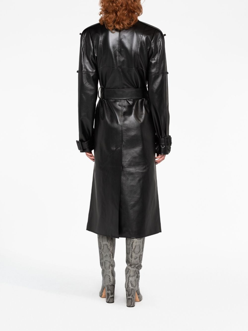 E/L GEOMETRY FAUX-LEATHER BELTED TRENCH COAT