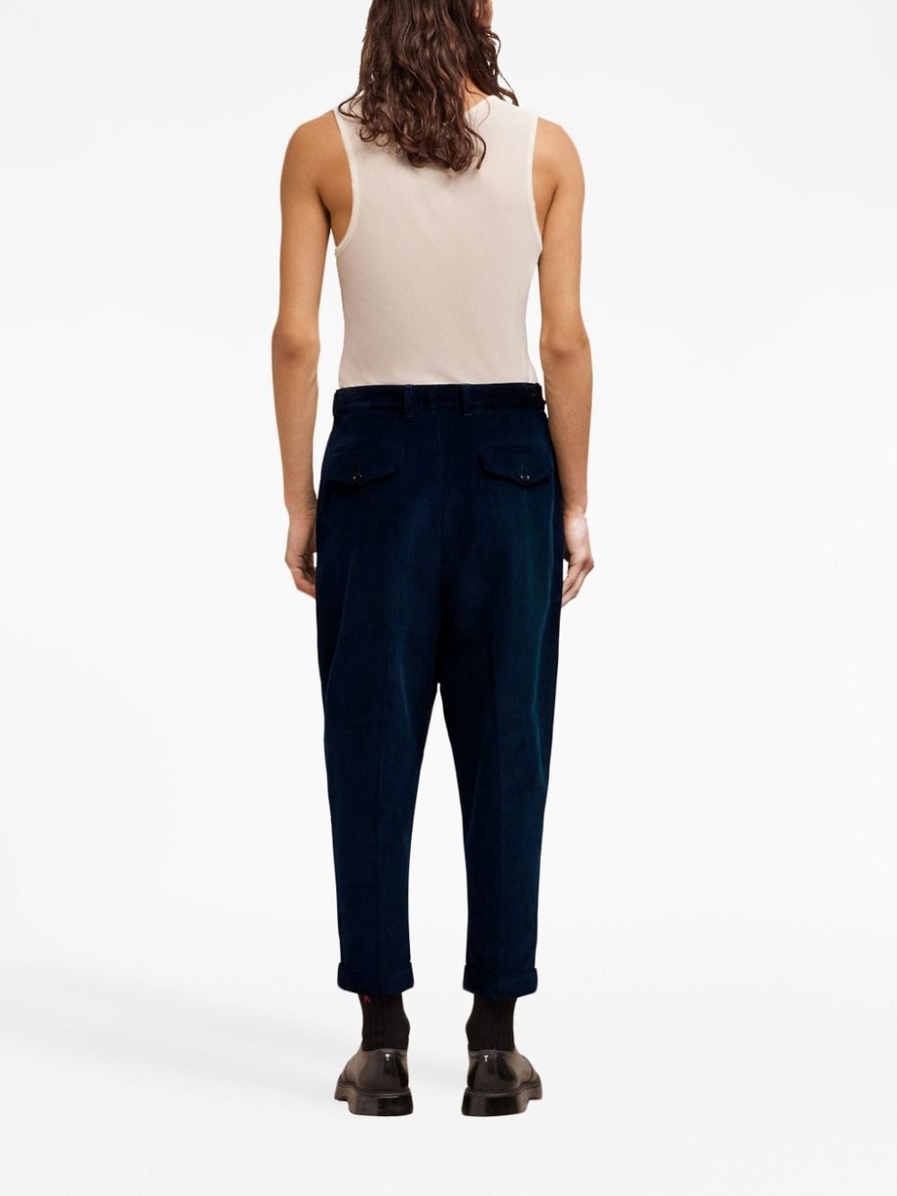 CARROT OVERSIZED BOX-PLEATED TAPERED VELVET TROUSERS