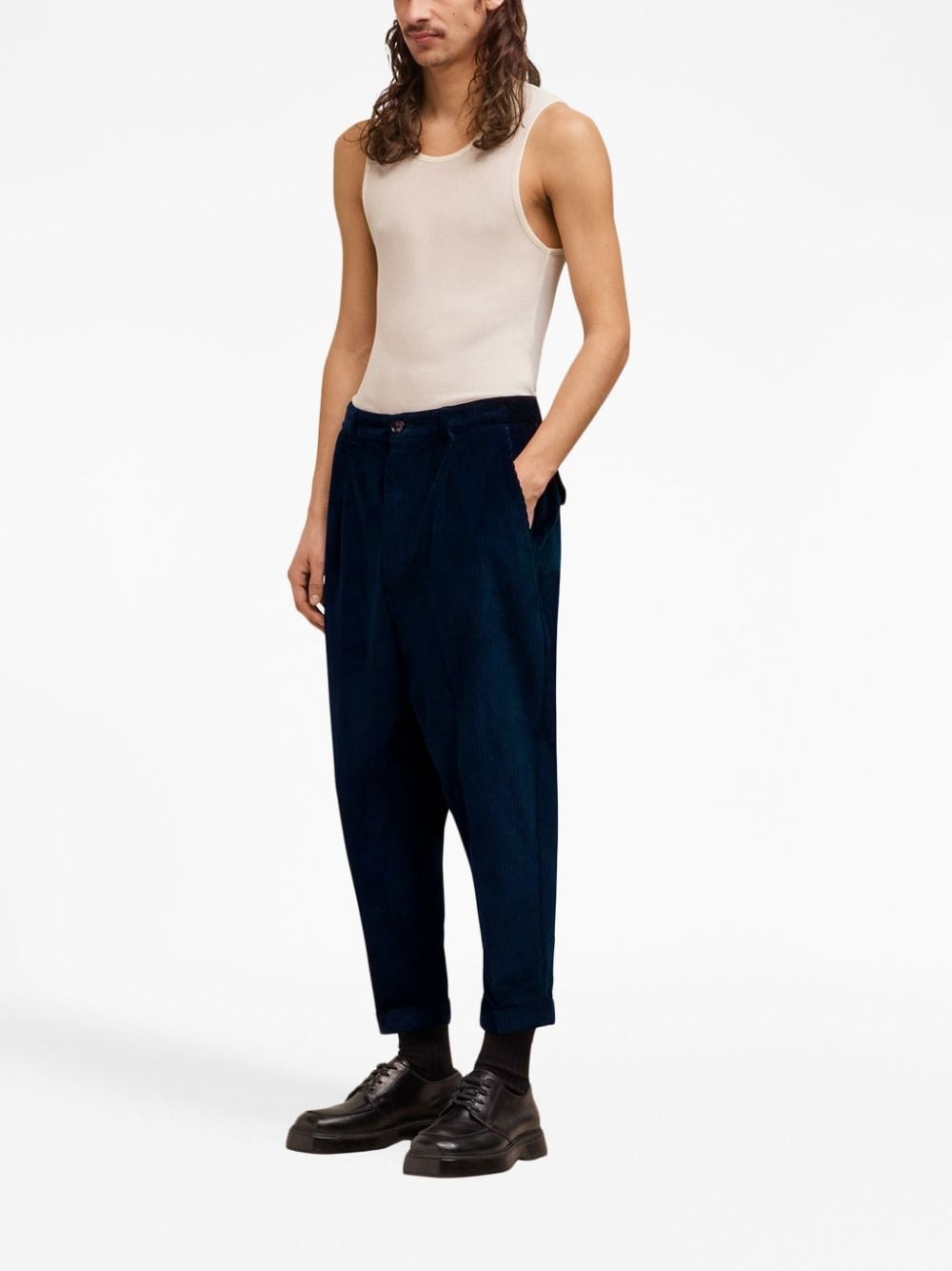 CARROT OVERSIZED BOX-PLEATED TAPERED VELVET TROUSERS