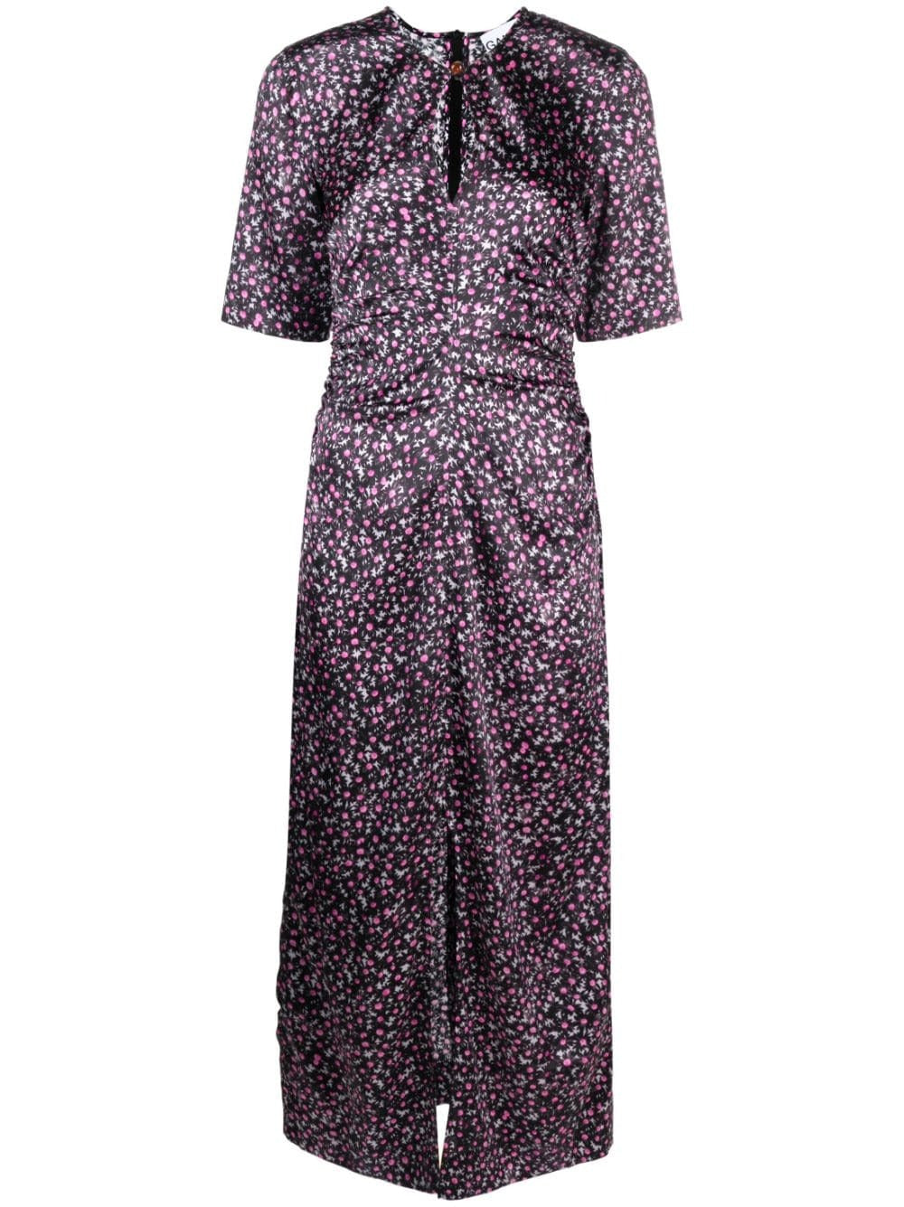 SILK STRETCH SATIN FLORAL-PRINT MAXI DRESS