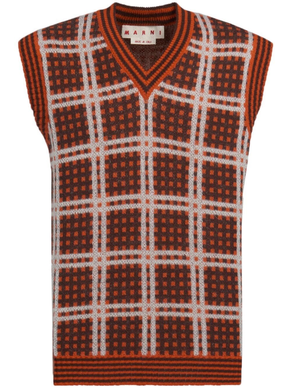 MARNI CHECK-PATTERN V-NECK SWEATER