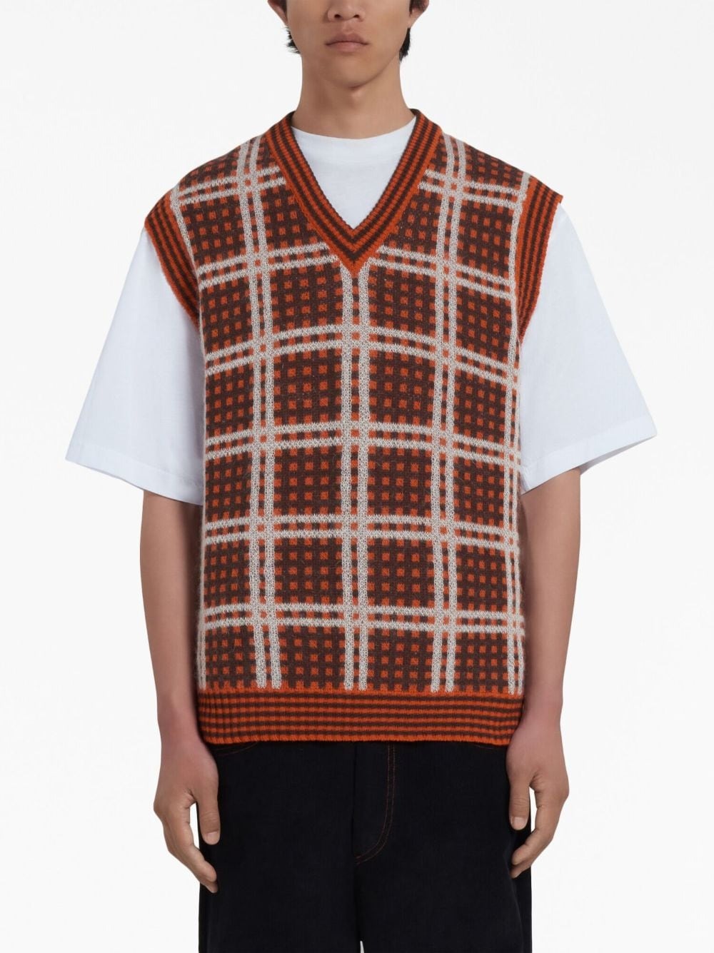 MARNI CHECK-PATTERN V-NECK SWEATER