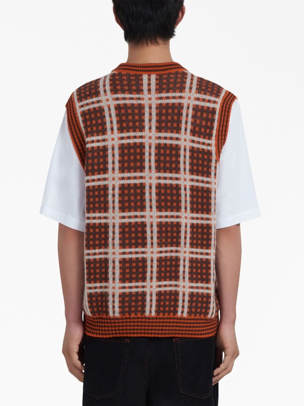 MARNI CHECK-PATTERN V-NECK SWEATER