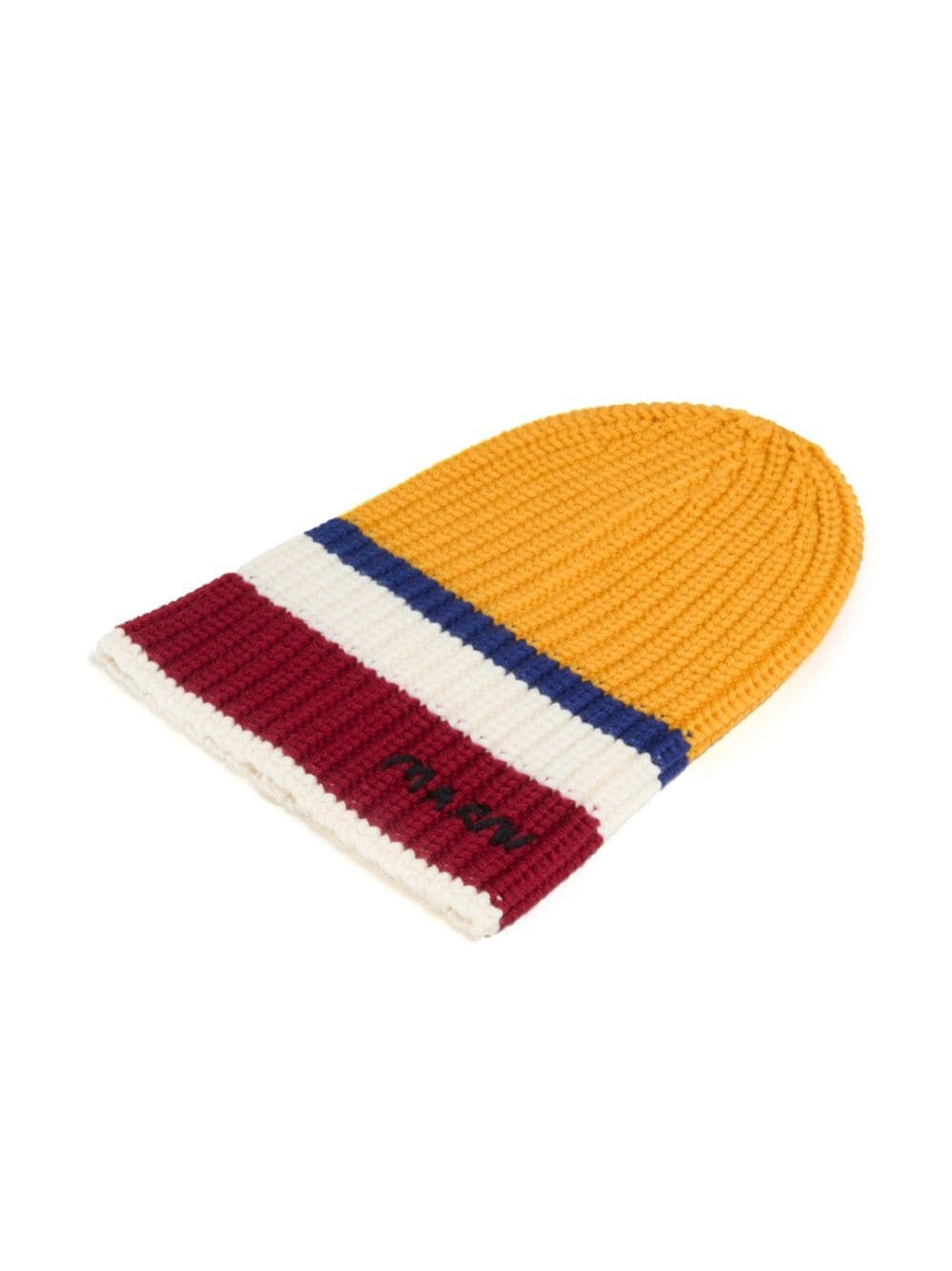 MARNI STRIPED RIBBED-KNIT WOOL BEANIE