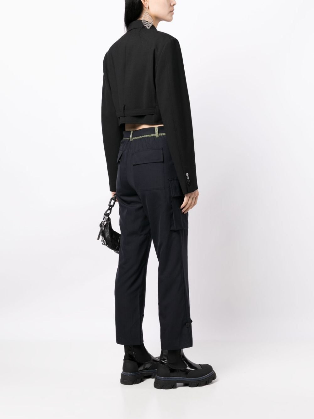 CARGO-POCKET BUCKLE-FASTENING CROPPED-LEG TROUSERS