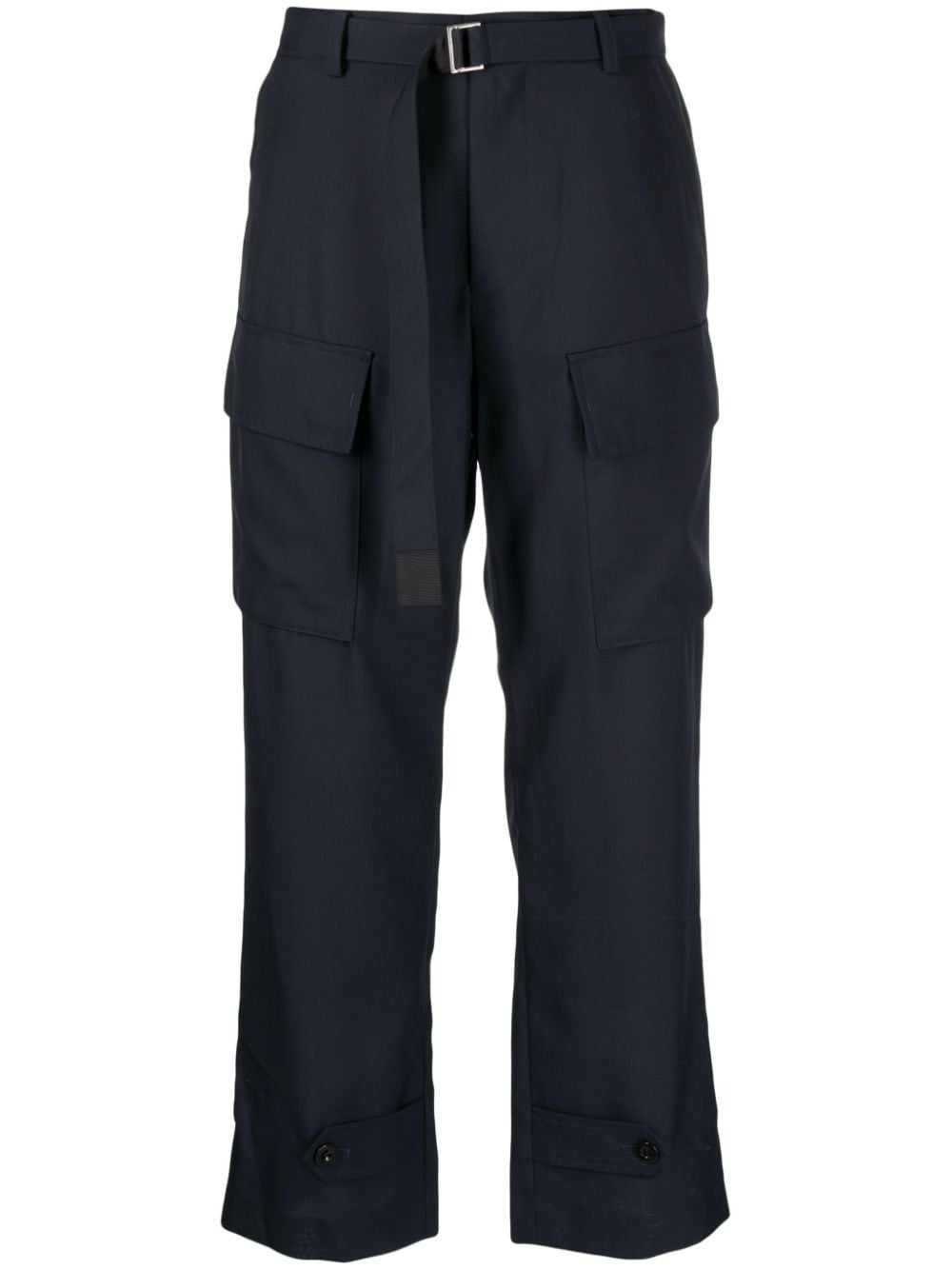 CARGO-POCKET BUCKLE-FASTENING CROPPED-LEG TROUSERS