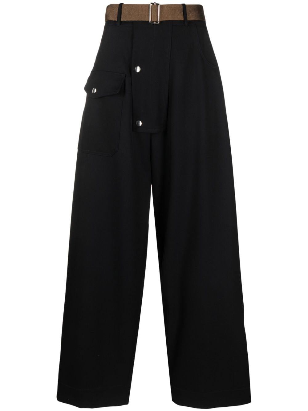 WOOL DRIL WIDE LEG BELTED CARGO TROUSERS