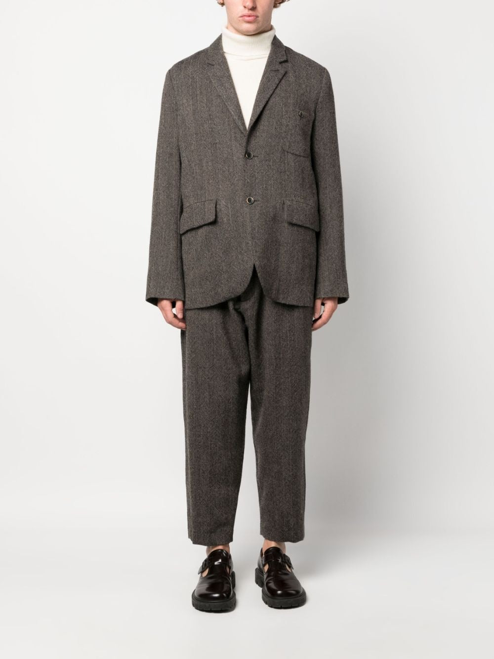 HERRINGBONE-PATTERN STRAIGHT-LEG TROUSERS