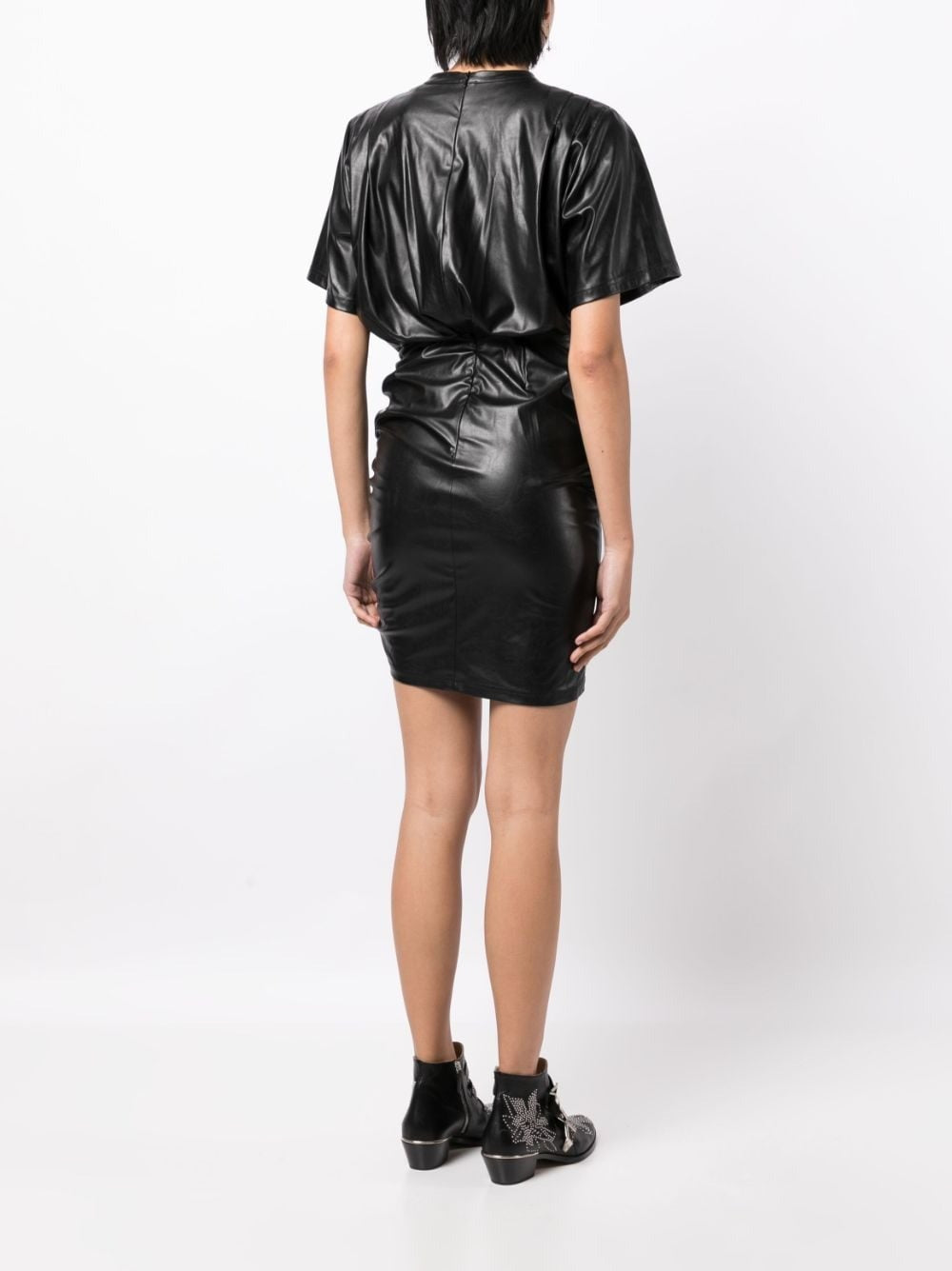 BALESI SHORT-SLEEVE LEATHER MINIDRESS