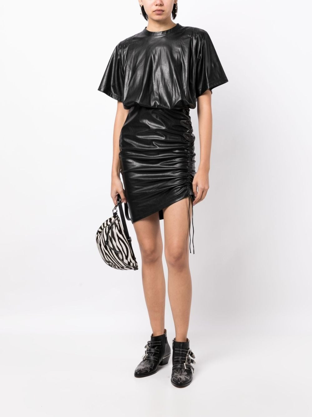 BALESI SHORT-SLEEVE LEATHER MINIDRESS