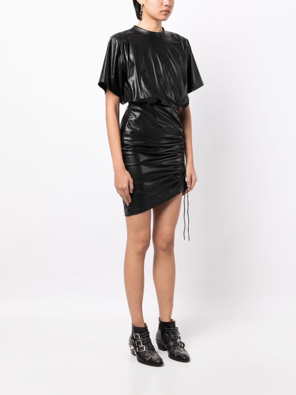 BALESI SHORT-SLEEVE LEATHER MINIDRESS