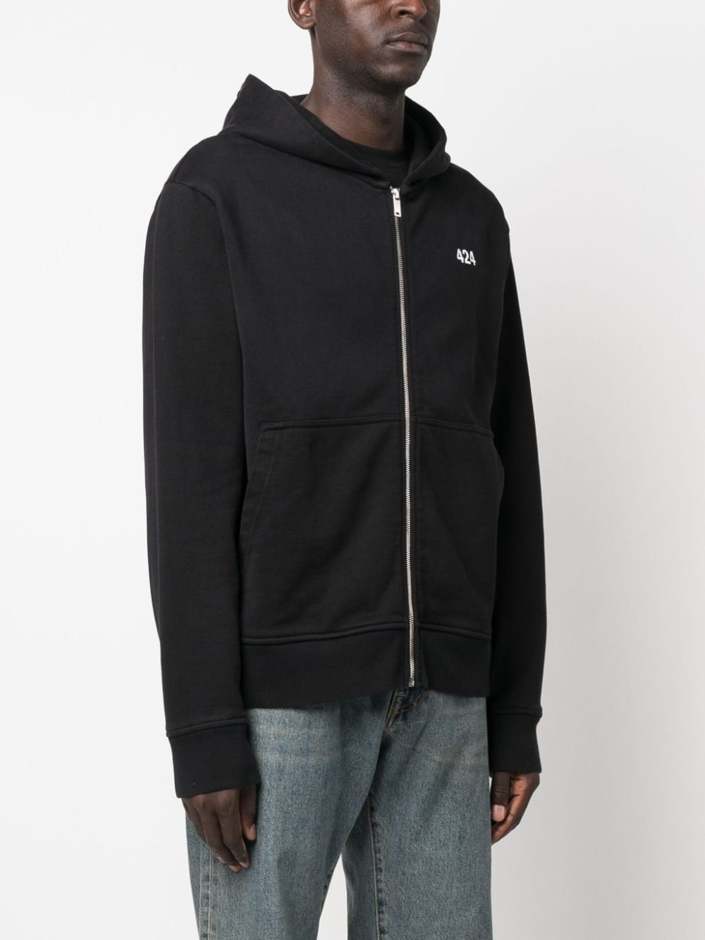 LOGO-PRINT ZIP UP POUCH POCKET HOODIE