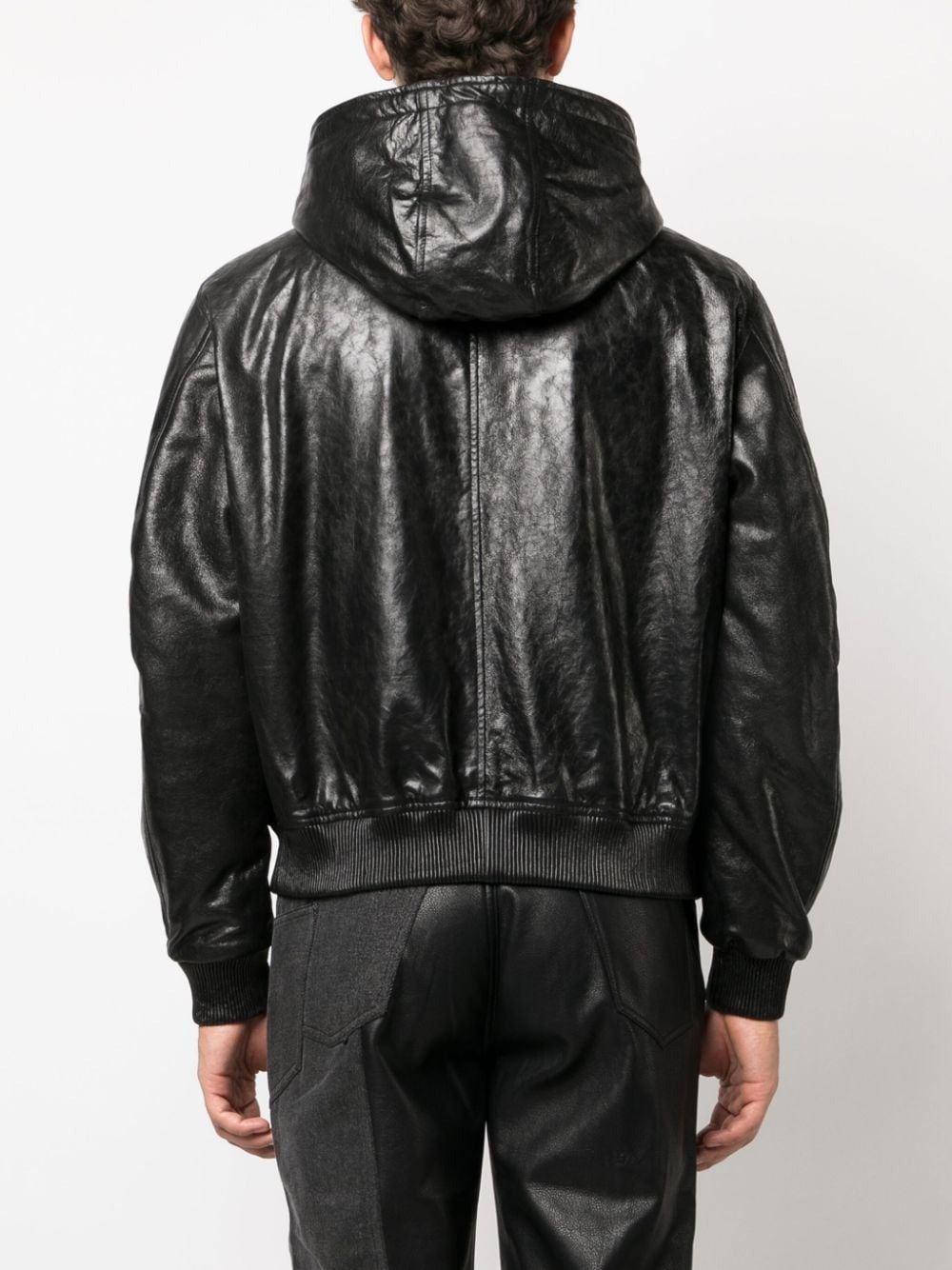 ZIP-UP HOODED LEATHER JACKET