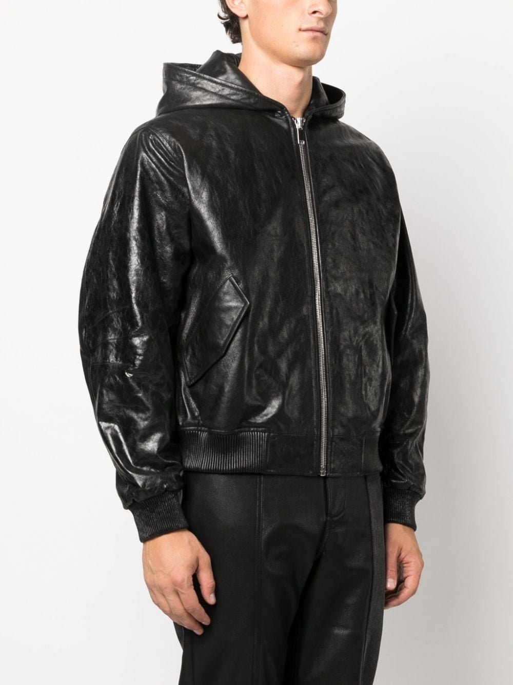 ZIP-UP HOODED LEATHER JACKET