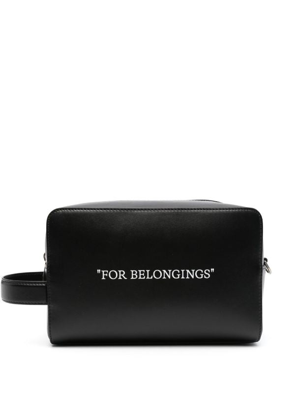 QUOTE-PRINT 'FOR BELONGINGS' LEATHER WASH BAG