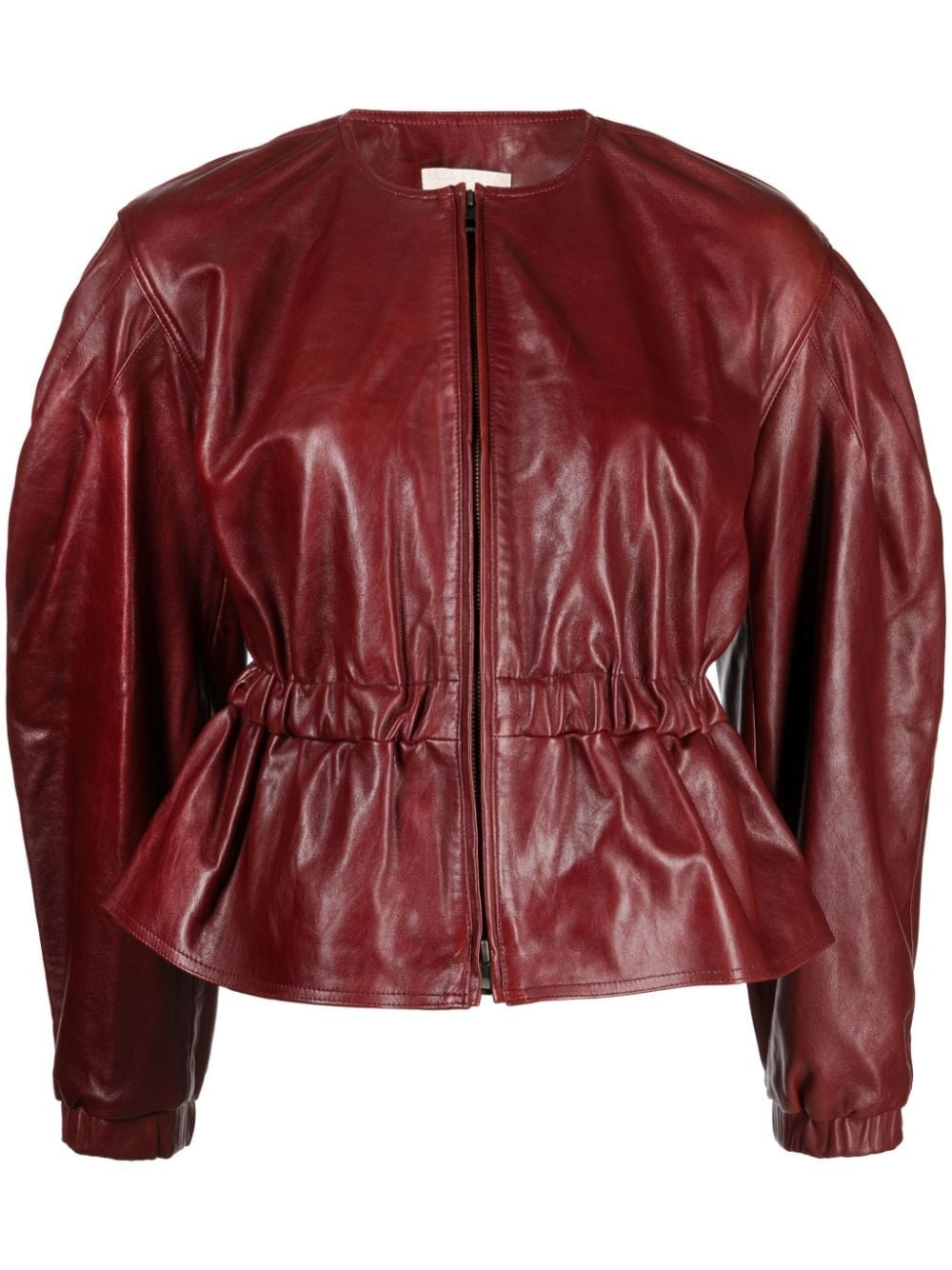 BRIAR PUFF-SLEEVE LEATHER ELASTICATED CUFFS JACKET