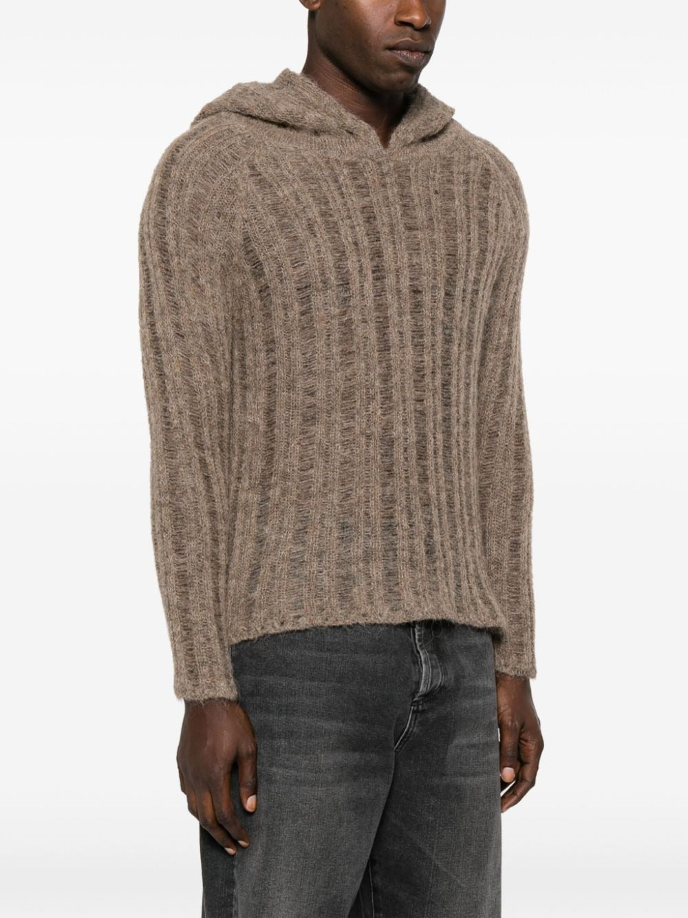 DROP-STITCH KNIT ALPACA WOOL-BLEND HOODIE