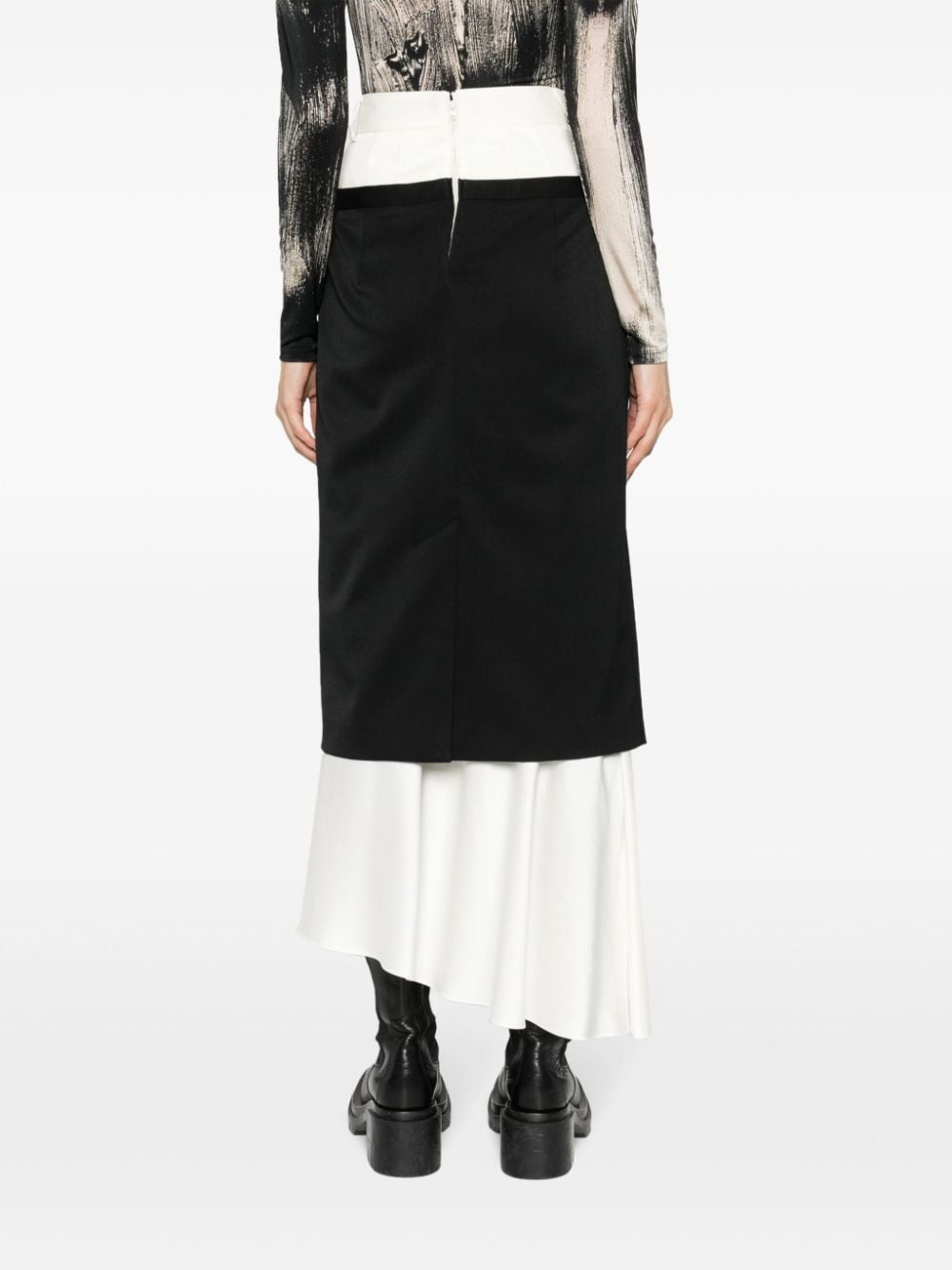 ASYMMETRIC LAYERED VIRGIN WOOL BLEND MIDI SKIRT