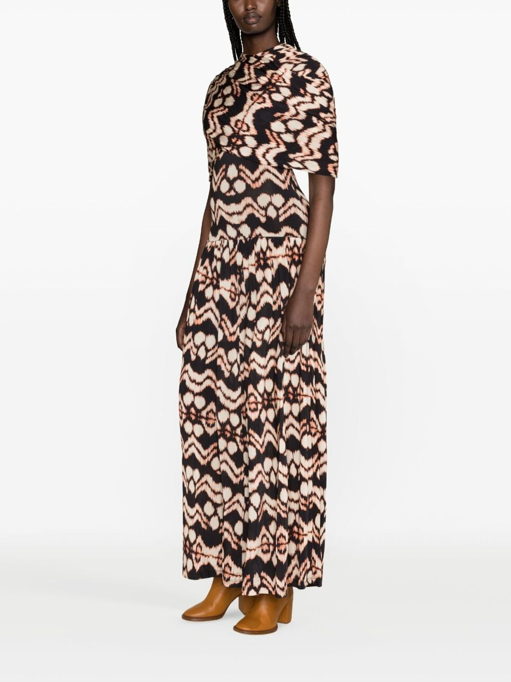 THE LIVIA IKAT-PRINT MOCK NECK DRESS