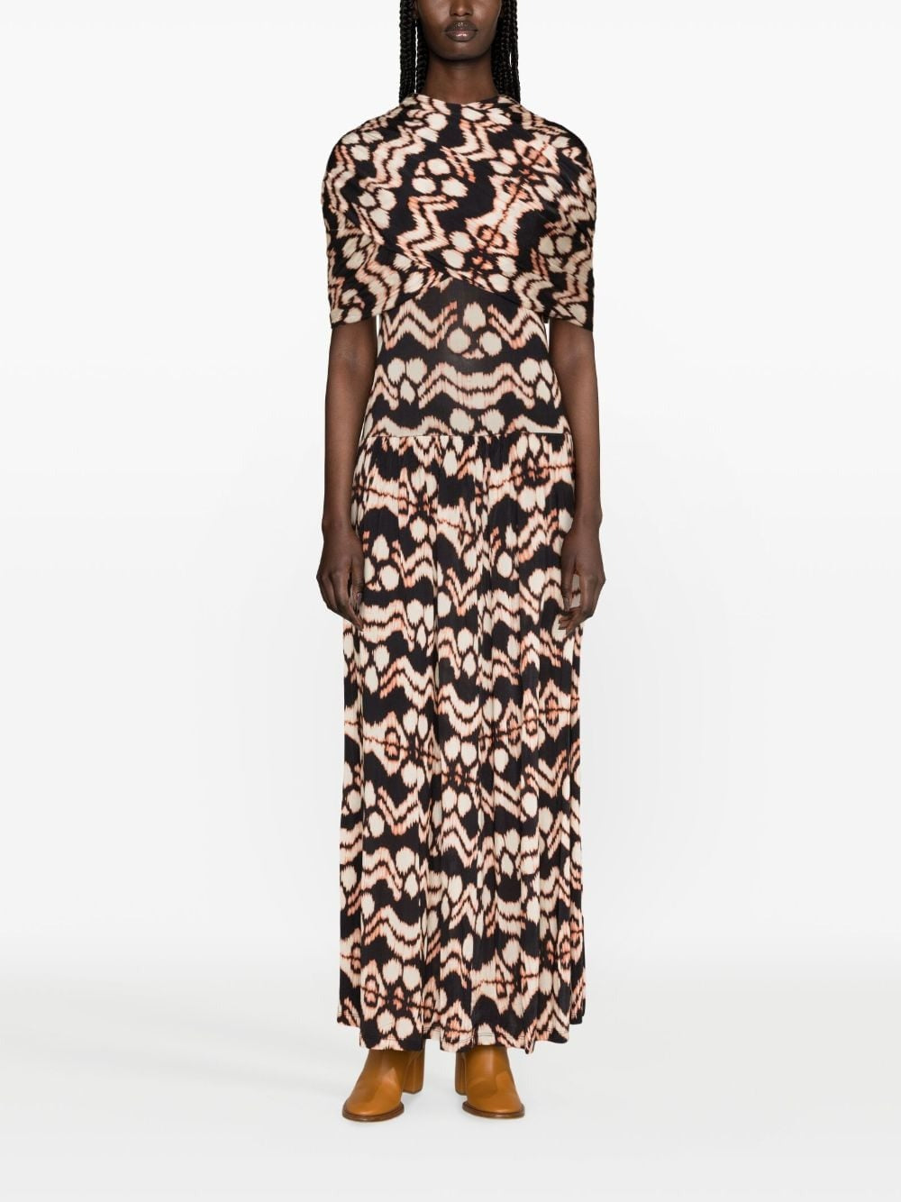 THE LIVIA IKAT-PRINT MOCK NECK DRESS