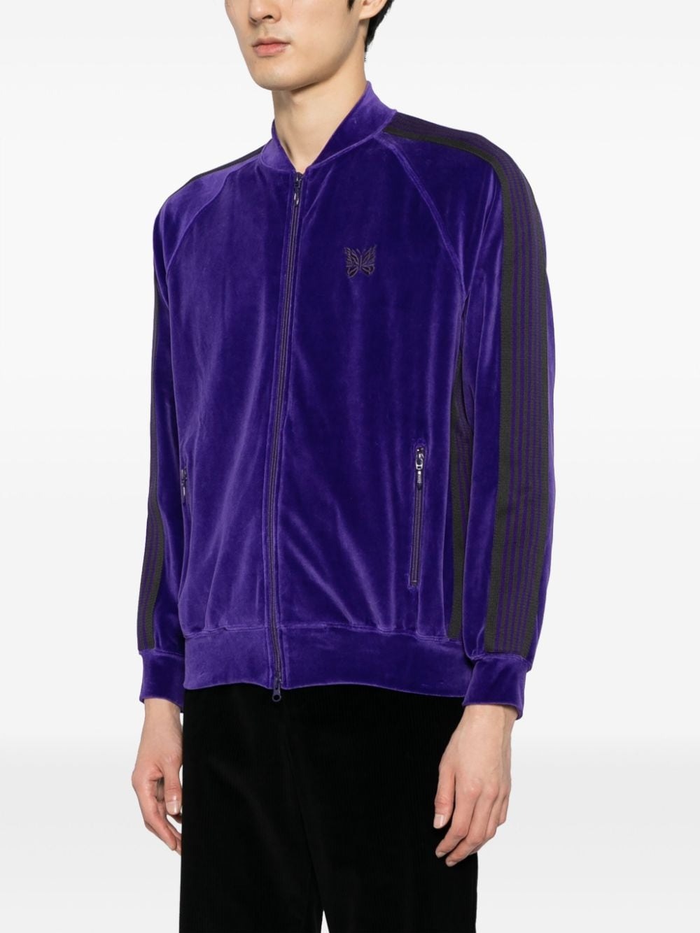 BUTTERFLY-LOGO VELVET-EFFECT SIDE STRIP TRACK JACKET