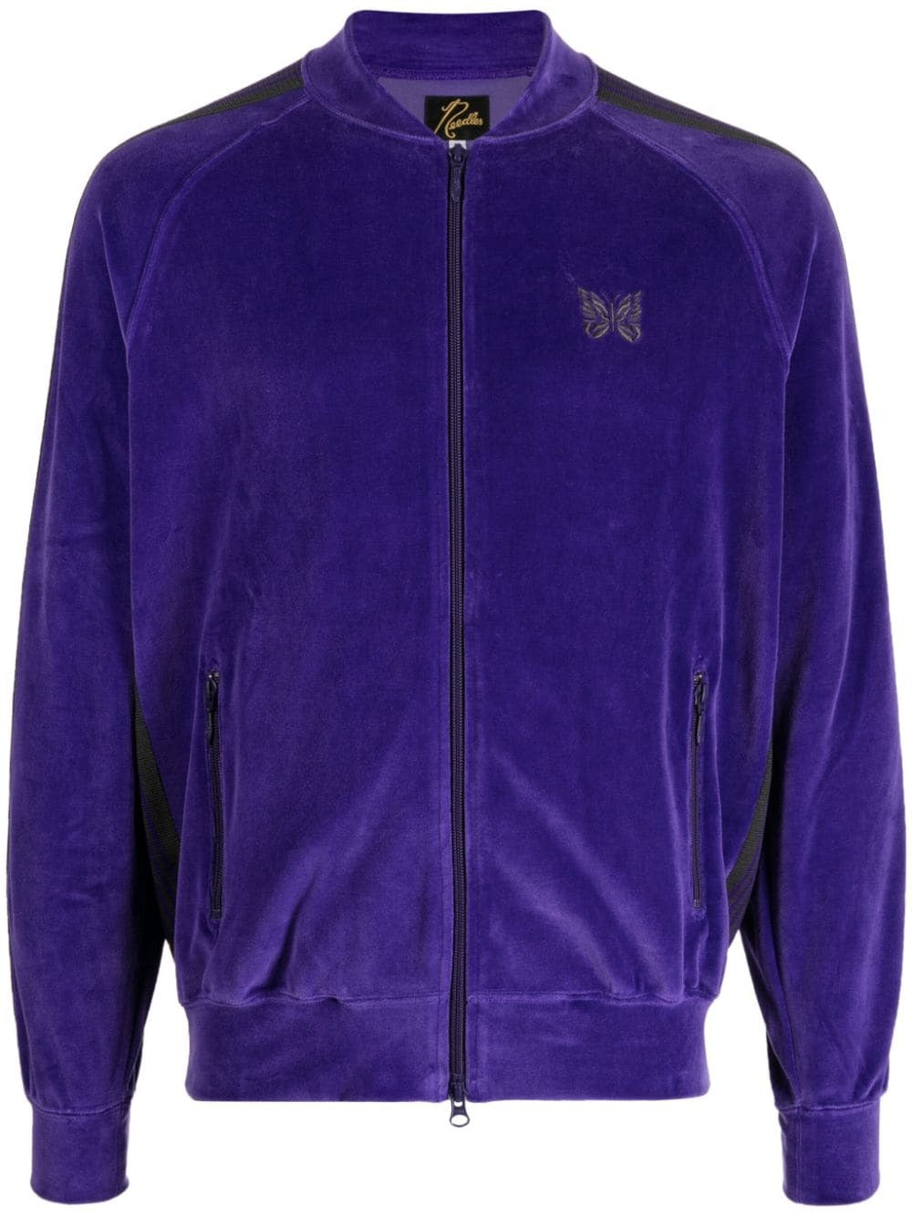 BUTTERFLY-LOGO VELVET-EFFECT SIDE STRIP TRACK JACKET