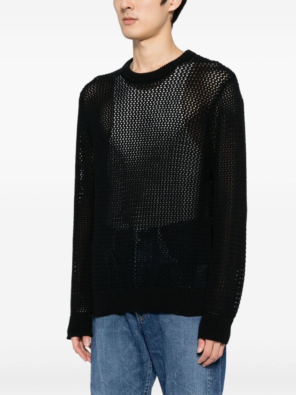 BLEACHED-EFFECT OPEN-KNIT JUMPER