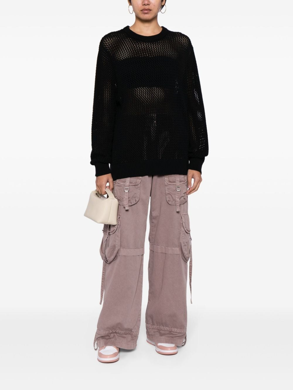 BLEACHED-EFFECT OPEN-KNIT JUMPER