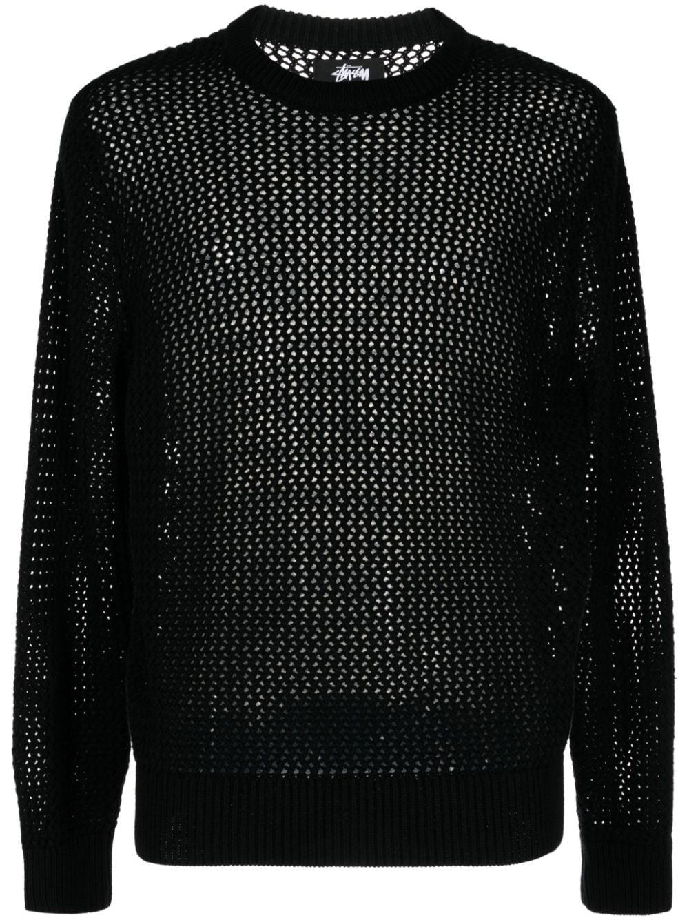 BLEACHED-EFFECT OPEN-KNIT JUMPER