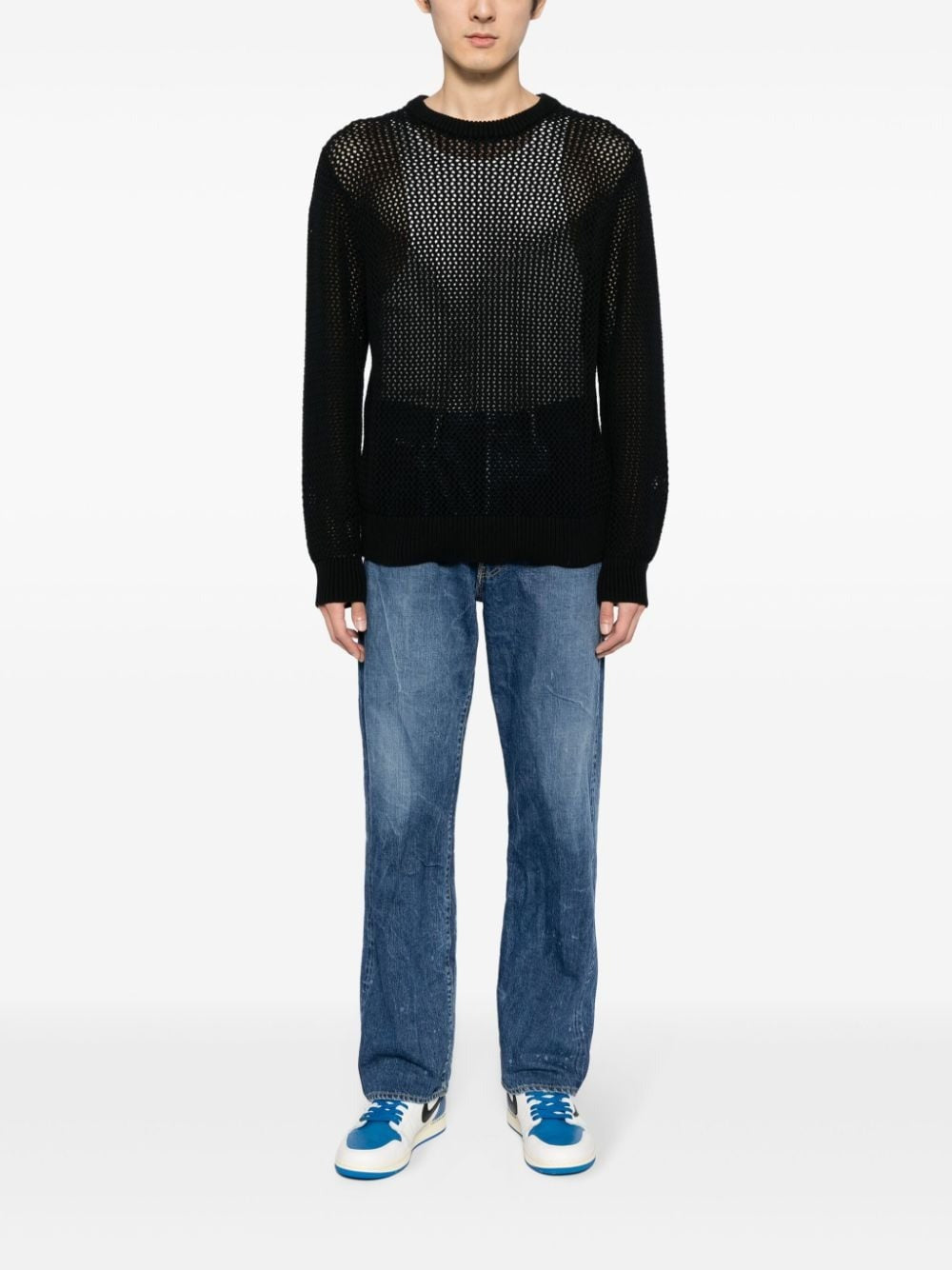 BLEACHED-EFFECT OPEN-KNIT JUMPER