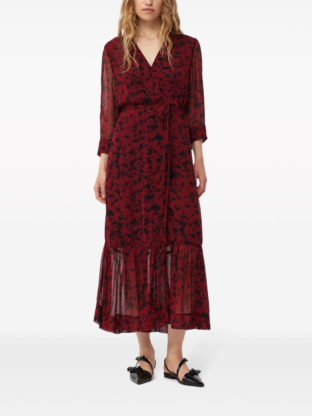 BOTANICAL-PRINT WRAP MIDI DRESS