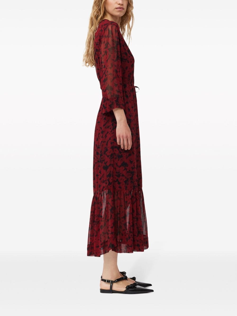 BOTANICAL-PRINT WRAP MIDI DRESS