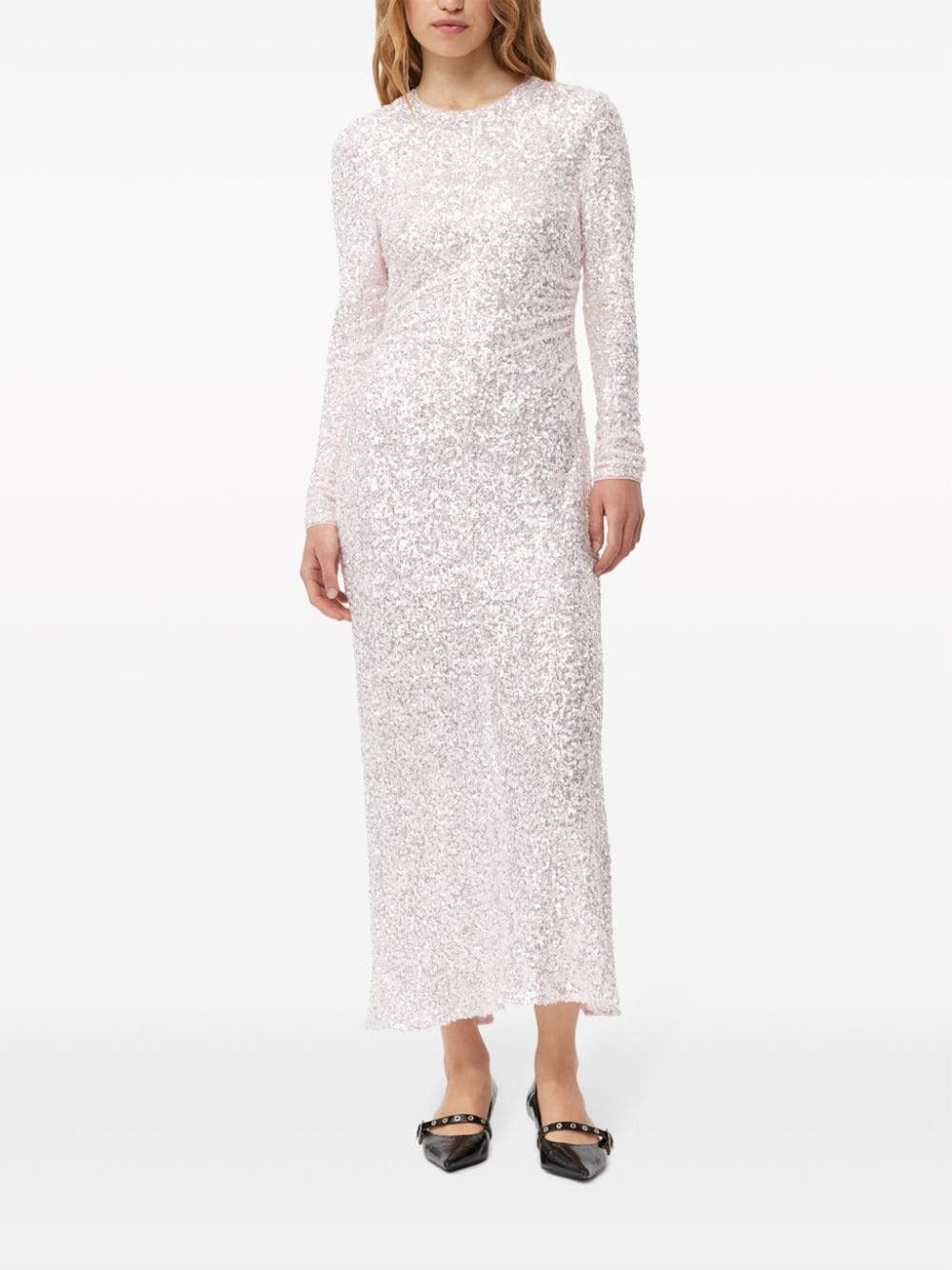 3D SEQUINED LONG-SLEEVE MIDI DRESS