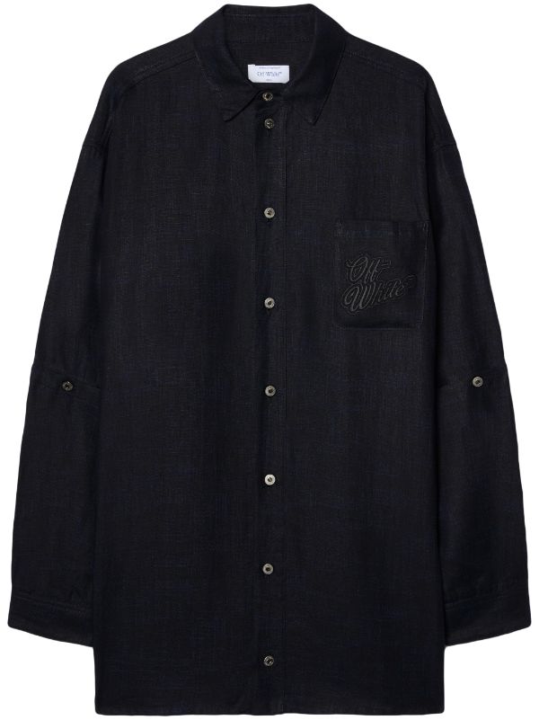 90'S LOGO-EMBROIDERED PANELLED LINEN SHIRT JACKET